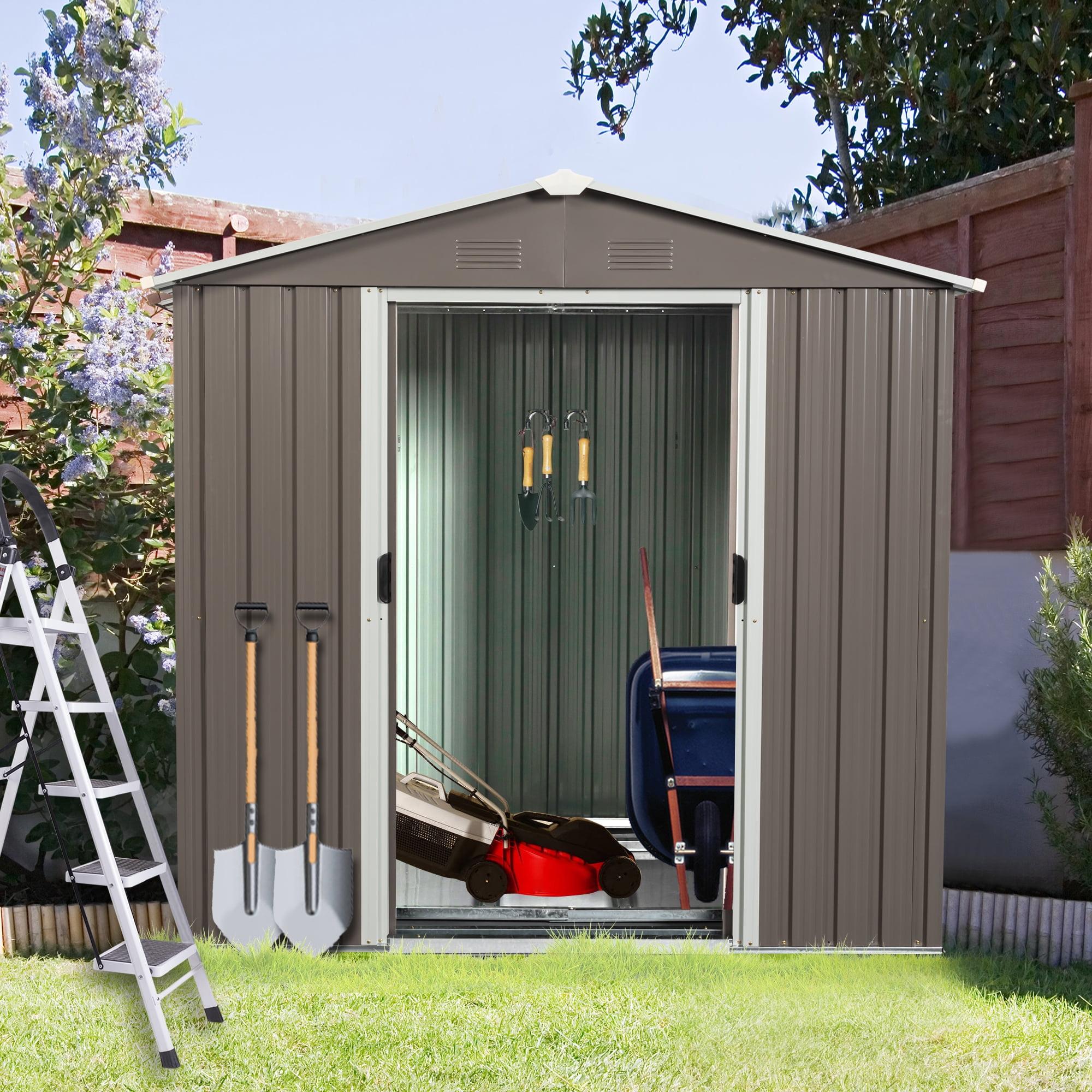 HONGHELEWANG 8Ft X 4Ft Outdoor Metal Storage Shed With Window And Metal Foundation,Gray | Wayfair