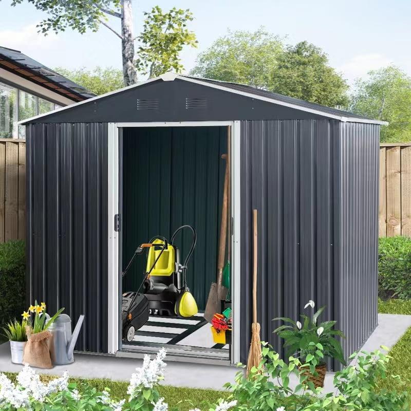 8ft x 6ft Black Metal Outdoor Storage Shed with Floor Base