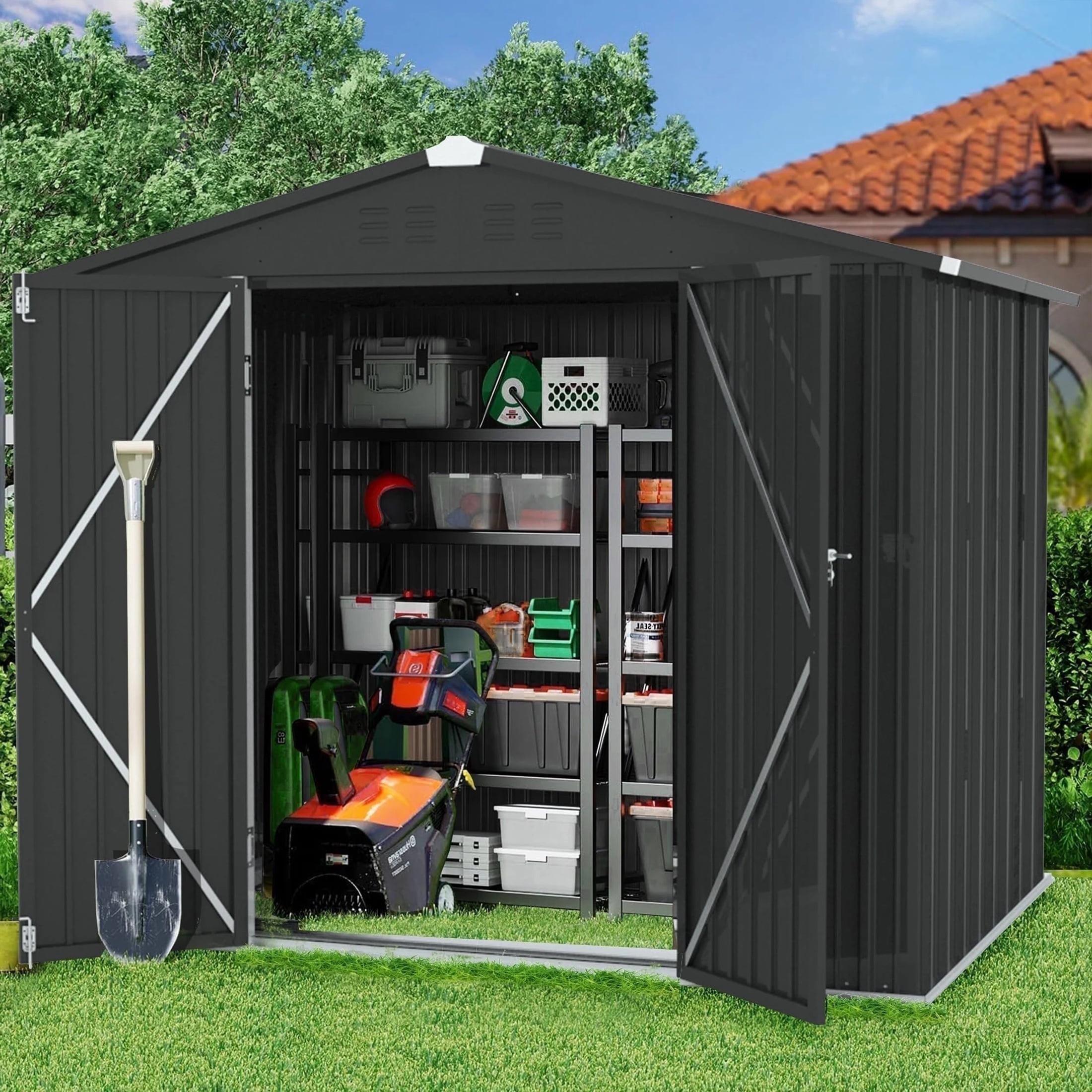 Enyopro 8'x 6' Outdoor Storage Shed, Large Metal Storage Sheds with Lockable Door, Garden Storage House for Lawnmower, Garden Tools, Bike, Garage