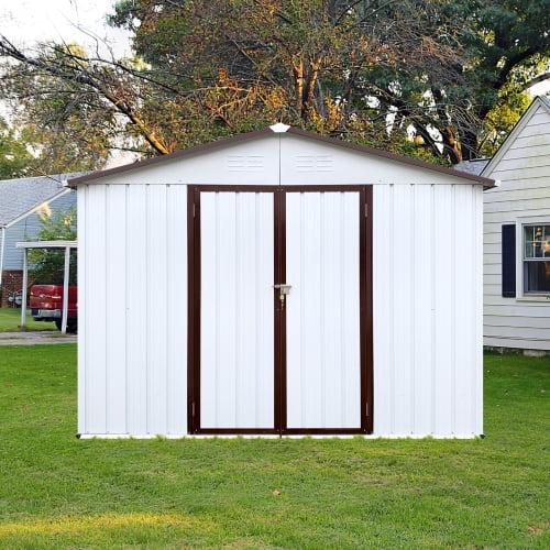 Enyopro 8'x 6' Outdoor Storage Shed, Large Metal Storage Sheds with Lockable Door, Garden Storage House for Lawnmower, Garden Tools, Bike, Garage