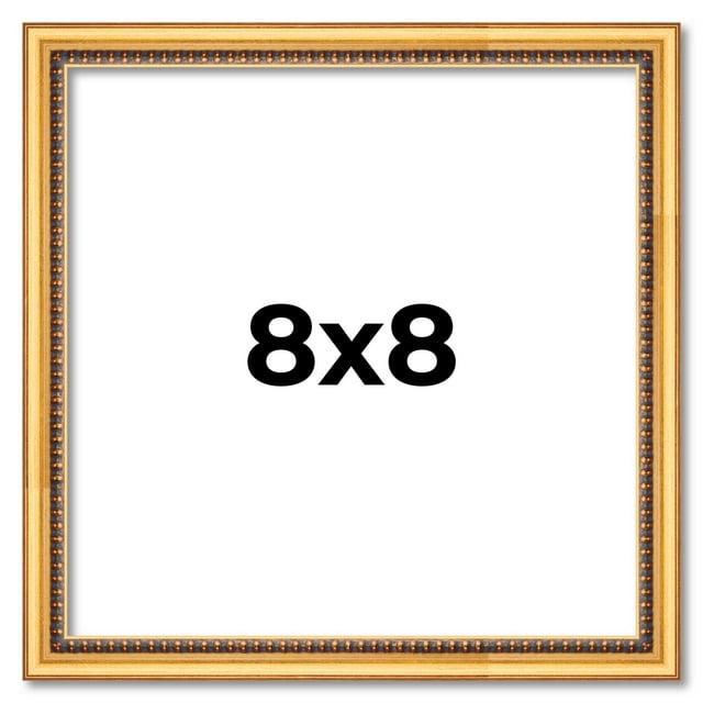 8x8 Frame Beaded Gold Solid Wood Picture Frame | 0.75 Inches Moulding Width | Liscio Oro