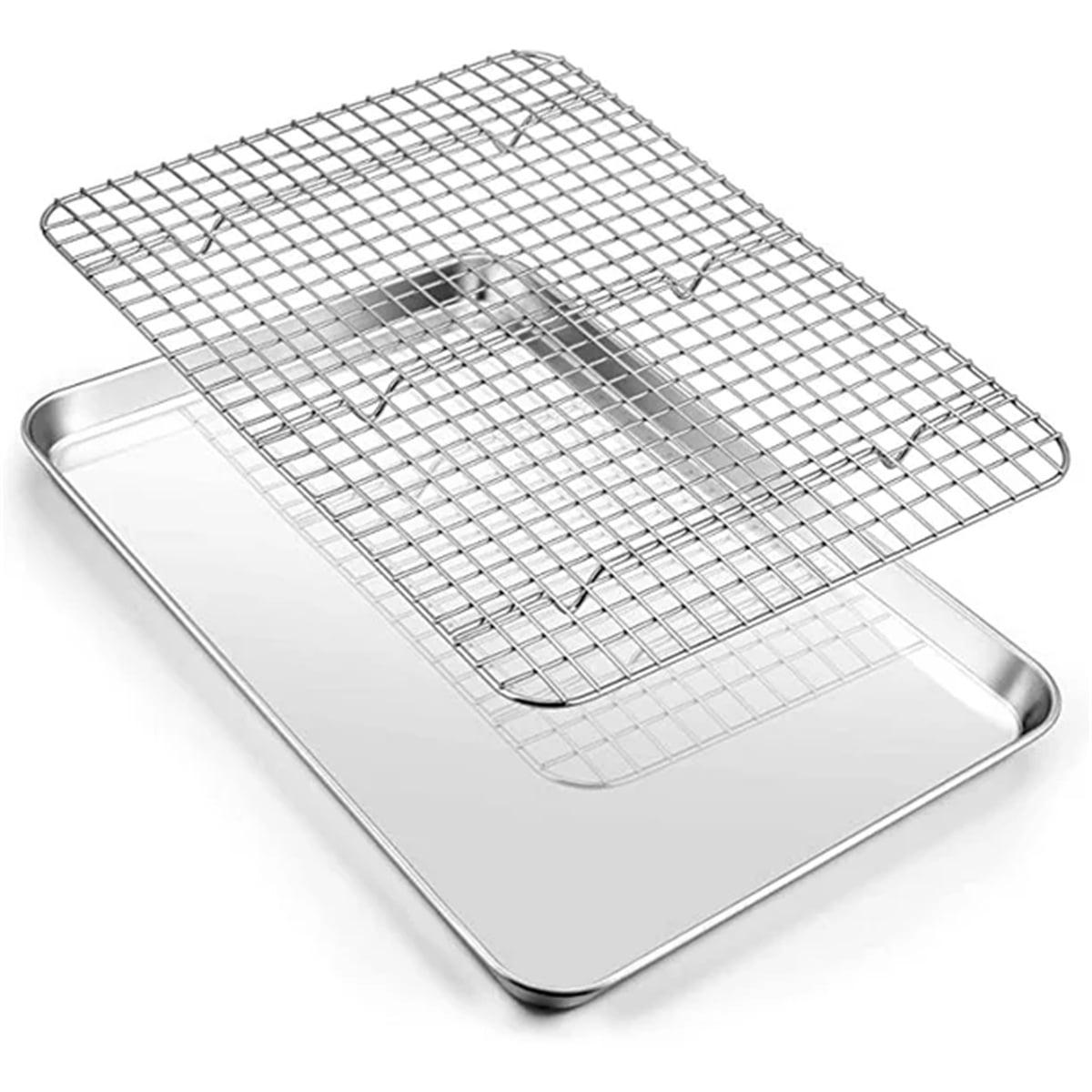 9.1 inch Baking Sheet and Rack Set Stainless Steel Baking Cookie Sheet Pan with Grid Rack for Cooking / Roasting / Cooling, Oven & Dishwasher Safe, Healthy & Durable