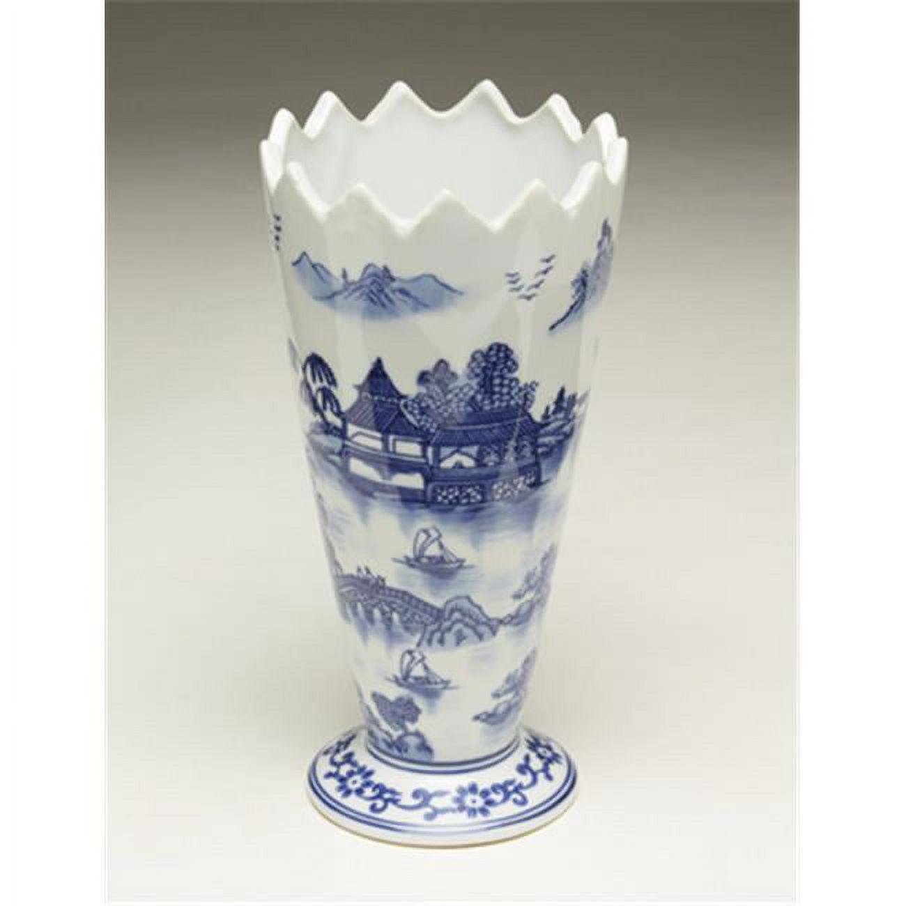 Elegant Blue Willow Porcelain 9.5'' Decorative Vase