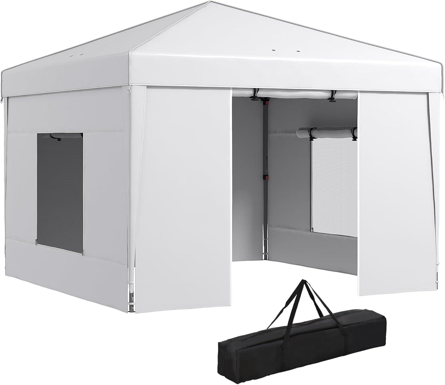 White Adjustable Height Pop-Up Canopy Tent with Mesh Windows