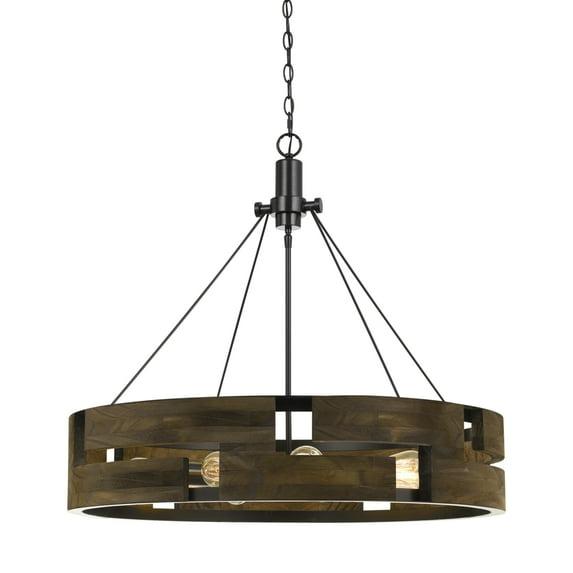 9 Bulb Round Wooden Frame Chandelier with Geometric Cut Out Design, Brown