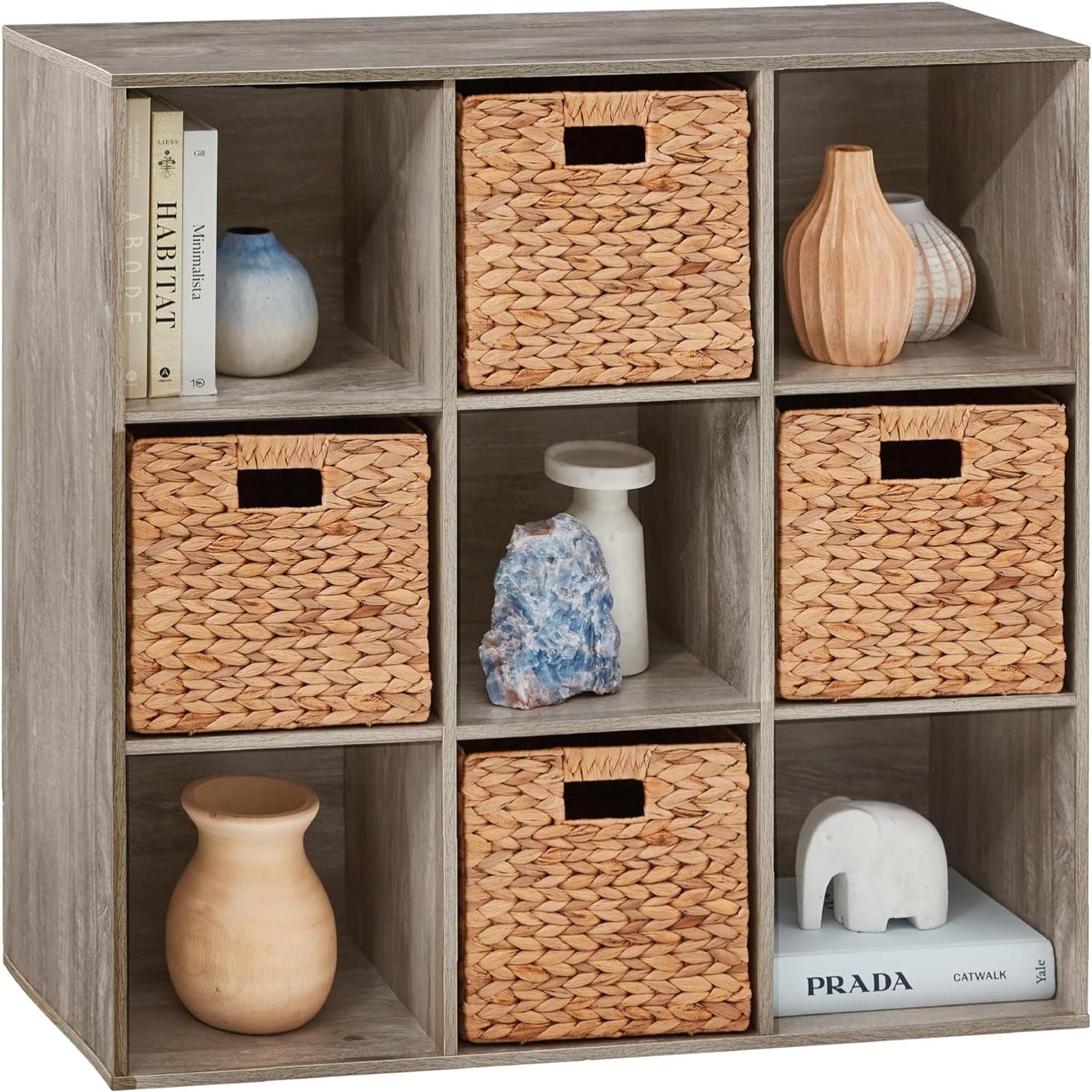 Greige 36-Inch 9-Cube Wood Storage Organizer