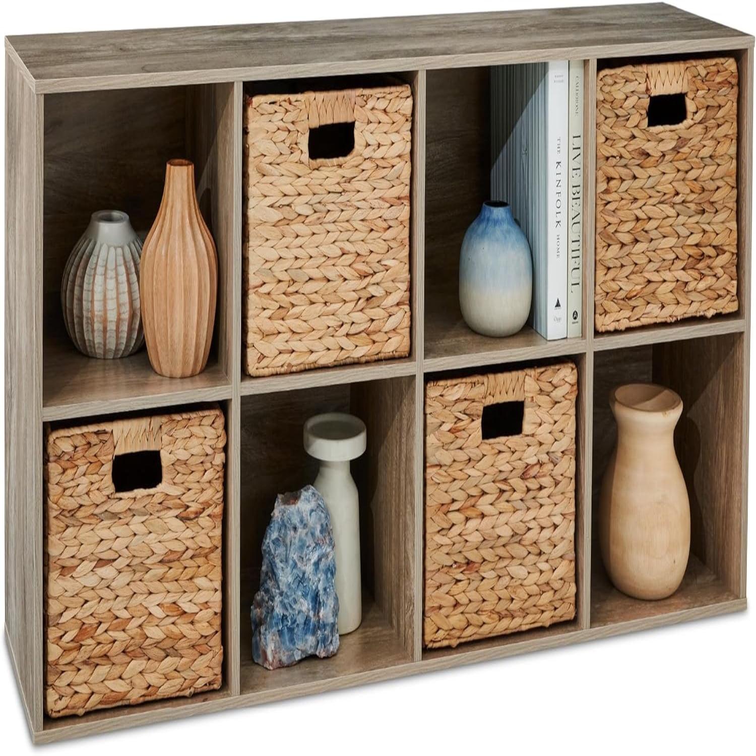 Greige 36-Inch 9-Cube Wood Storage Organizer