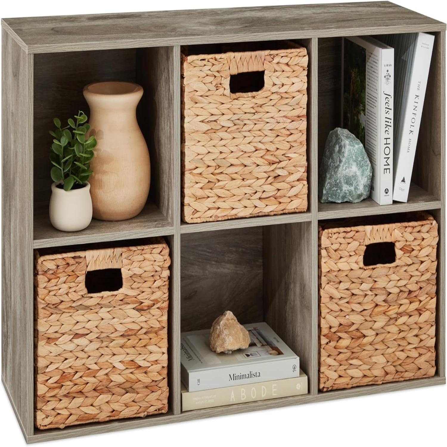 Greige 36-Inch 9-Cube Wood Storage Organizer