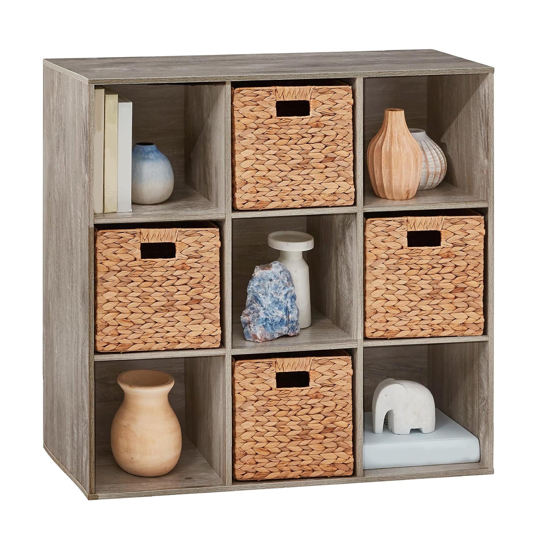 Greige 36-Inch 9-Cube Wood Storage Organizer