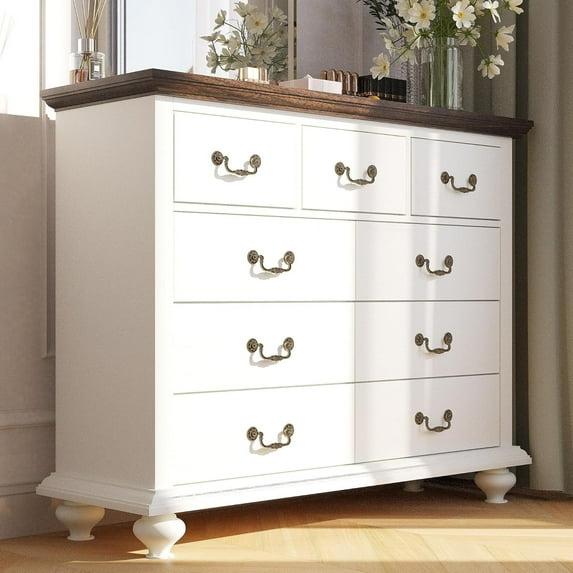 9 Drawer Dressers for Bedroom,Farmhouse Dresser with 6 Solid Wood feet,63" Wide Wooden Chest of Drawers for Bedroom,Living Room, Hallway