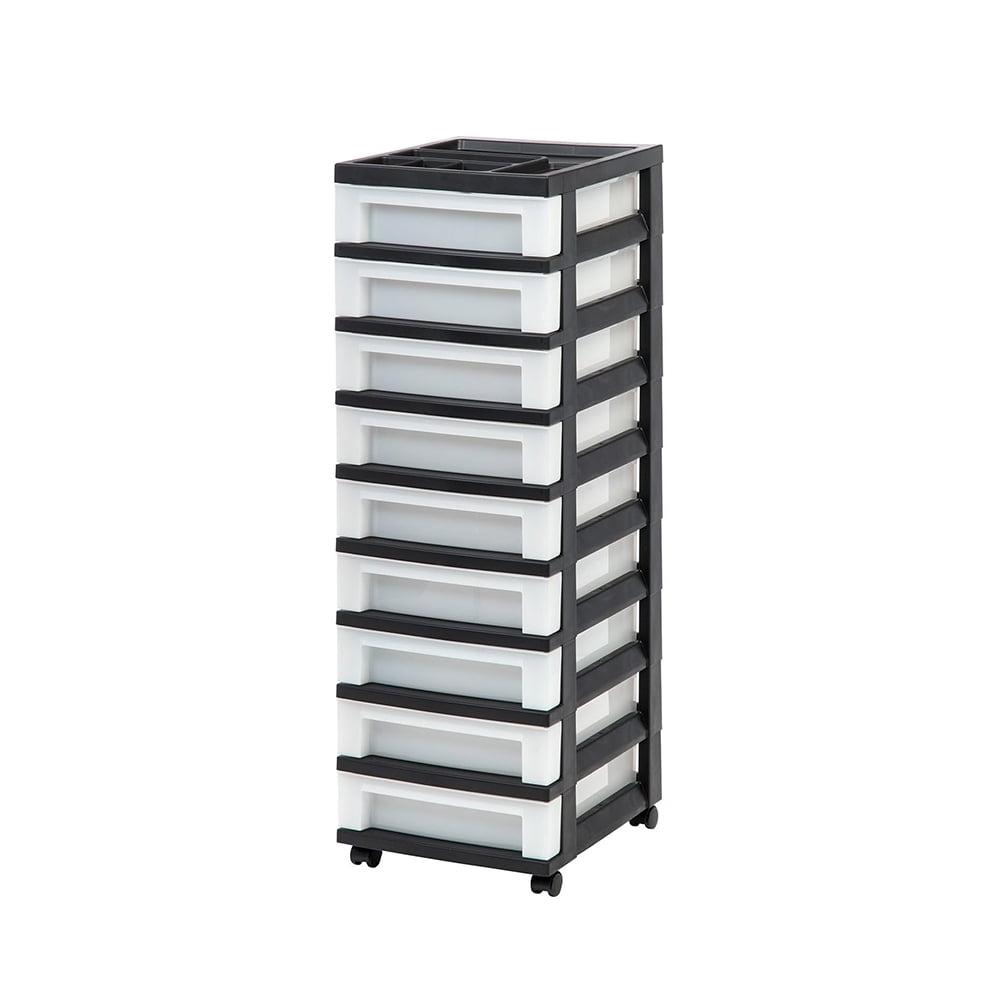 Black 9-Drawer Storage Tower with Organizer Top and Wheels