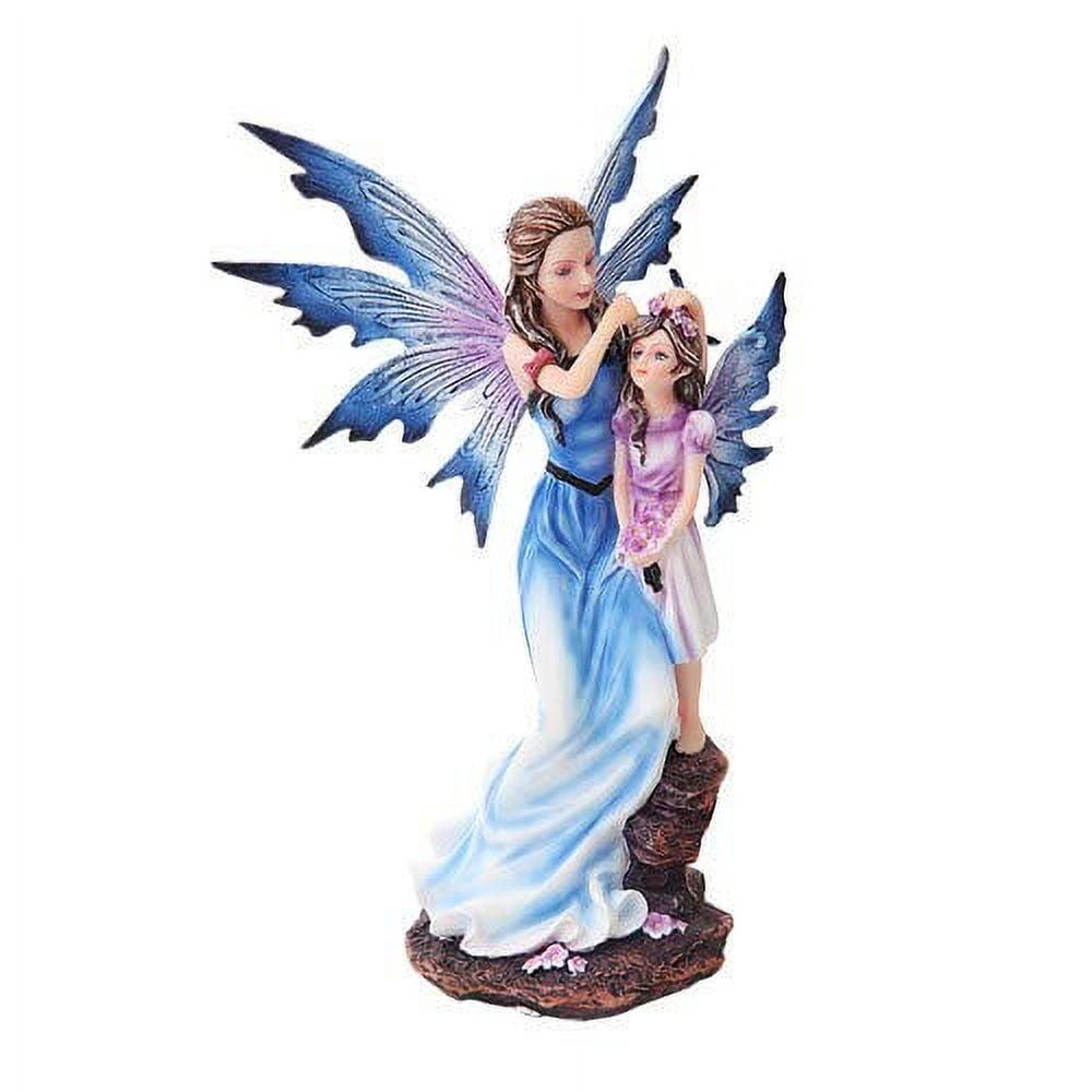 9" Blue and Violet Resin Mother and Daughter Fairy Figurine