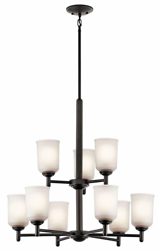 Olde Bronze 26.25" 9-Light 2-Tier Chandelier with Clear Glass Shades