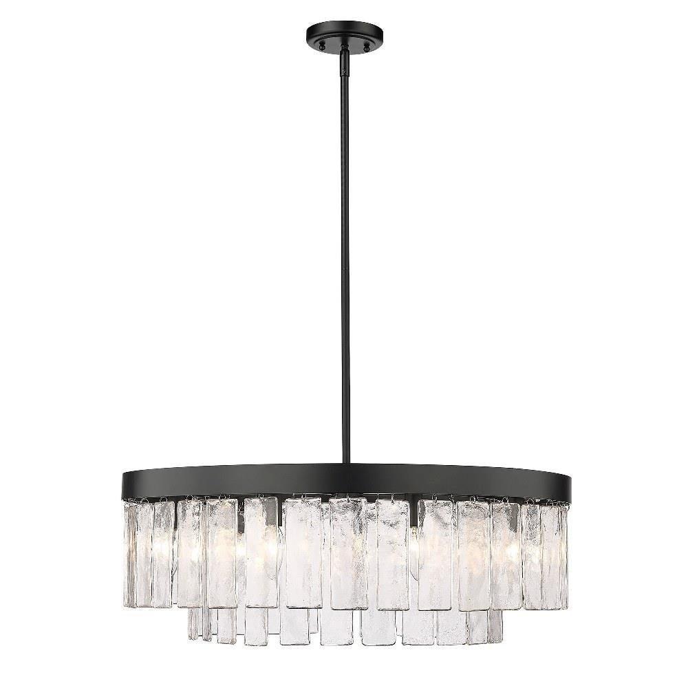 Matte Black 27" Drum Chandelier with Hammered Glass Panels