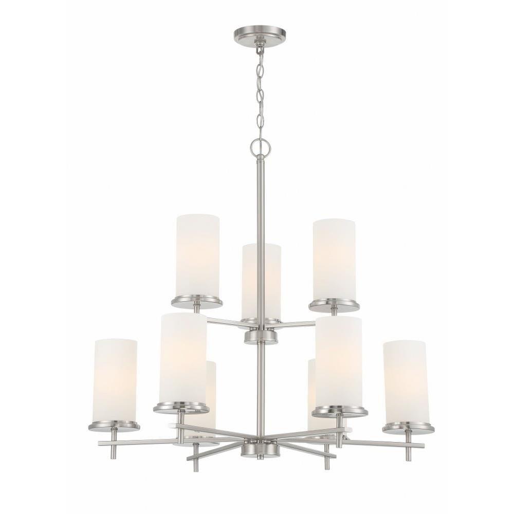 Elegant Brushed Nickel 9-Light Chandelier with Frosted Glass Shades