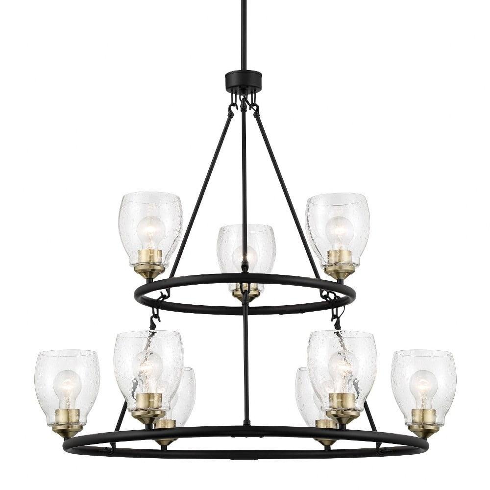 Winsley Coal and Stained Brass 9-Light Clear Seeded Glass Chandelier