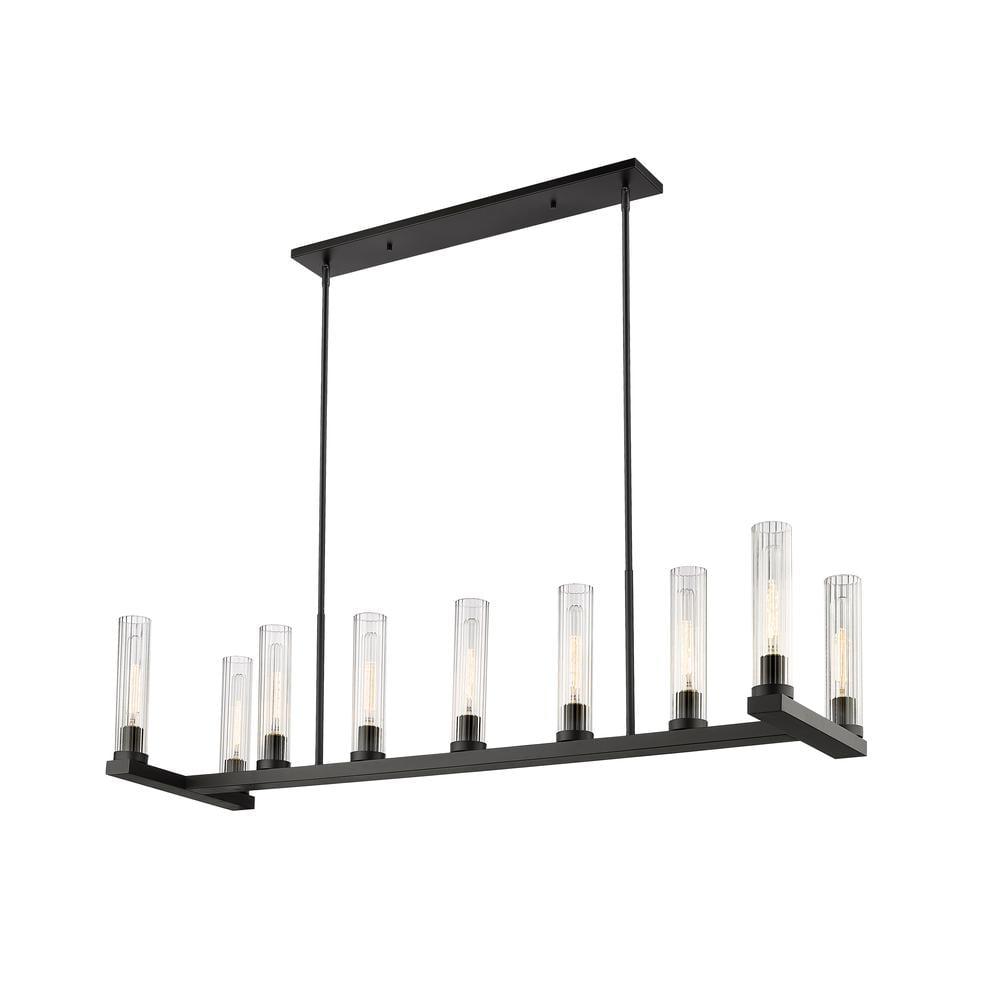 Beau 56" Bronze Steel and Glass 9-Light Linear Chandelier