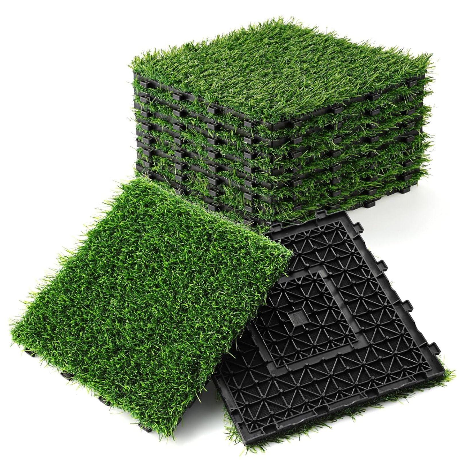 9 Pack 12" × 12" Artificial Grass Tiles - Self-Draining, Interlocking, and Easy to Install - Perfect for Patios, Balconies, Dogs, Pets, and Kids