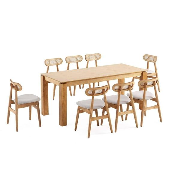 Manhattan Comfort 9pc 70.86" Rockaway and Colbert Rectangle Dining Set: Industrial Chic, Ash Wood, Foam Padded Seats
