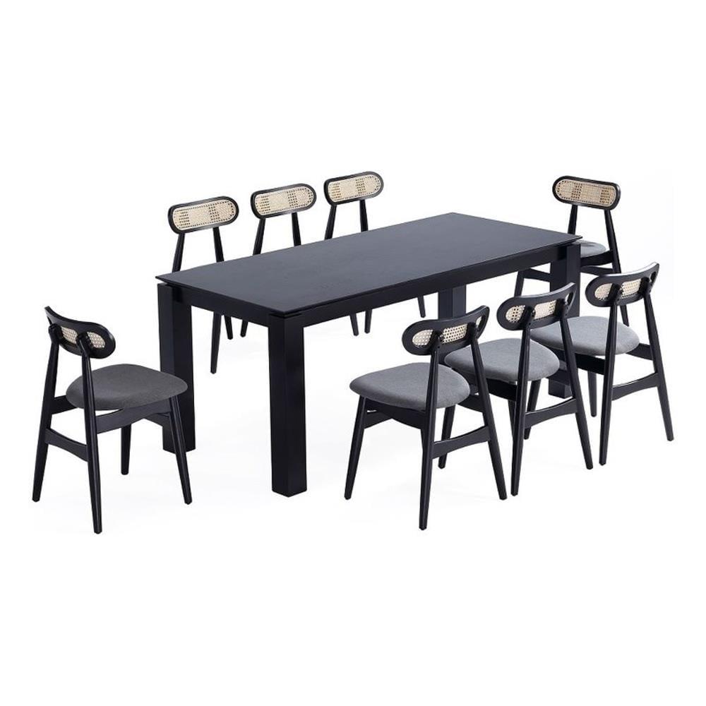 Manhattan Comfort 9pc 70.86" Rockaway & Colbert Dining Set: Upholstered Chairs, Ash Wood Frame