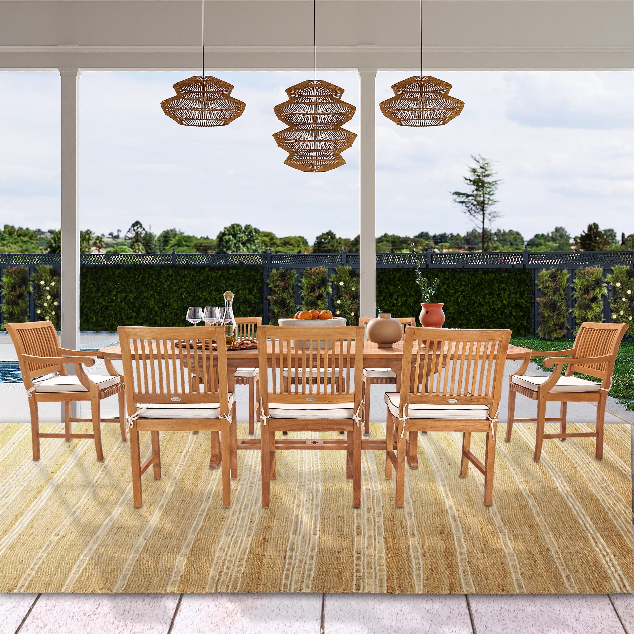 9 Piece Teak Wood Oval Extension Patio Dining Set with Cushions