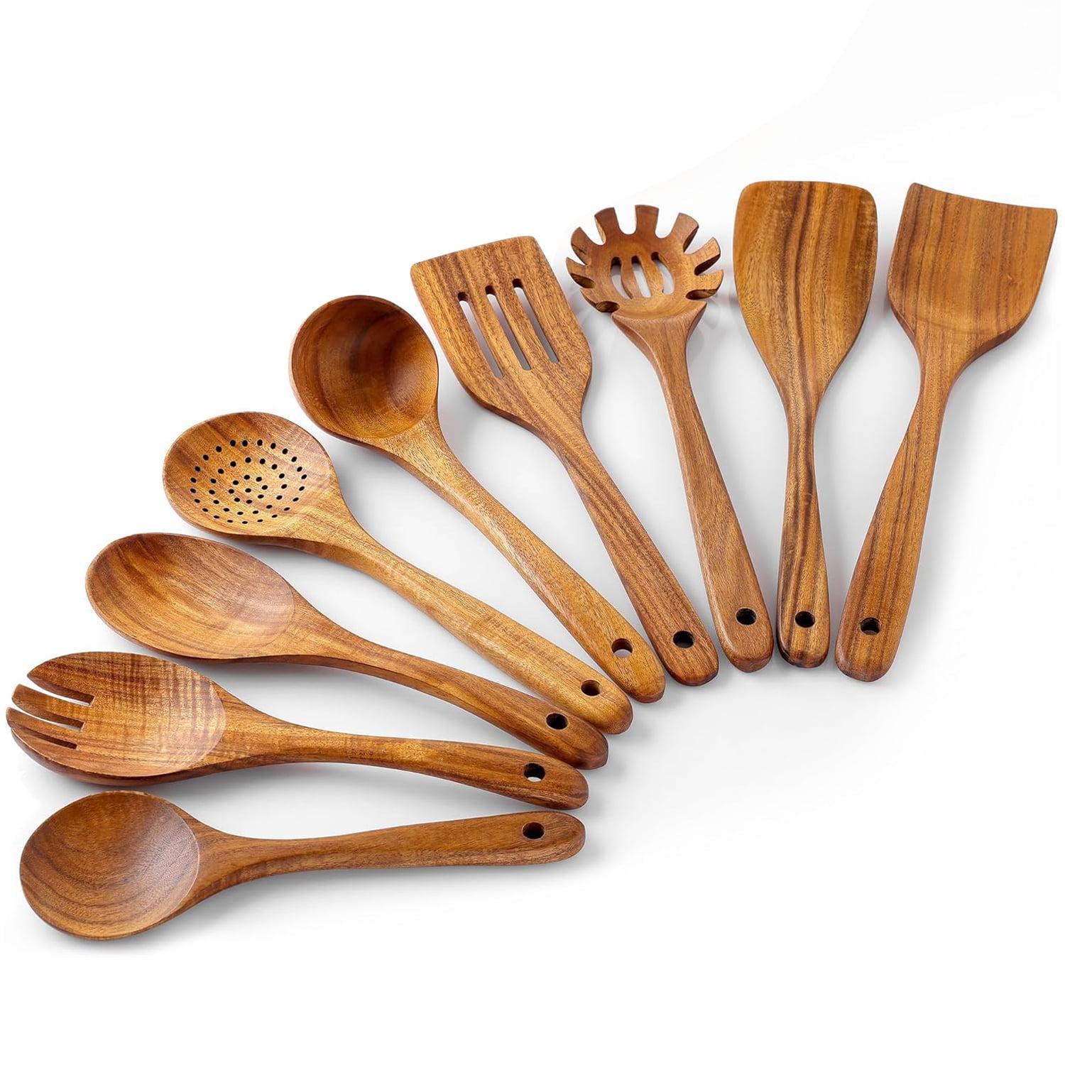 9-Piece Natural Teak Wooden Cooking Utensil Set