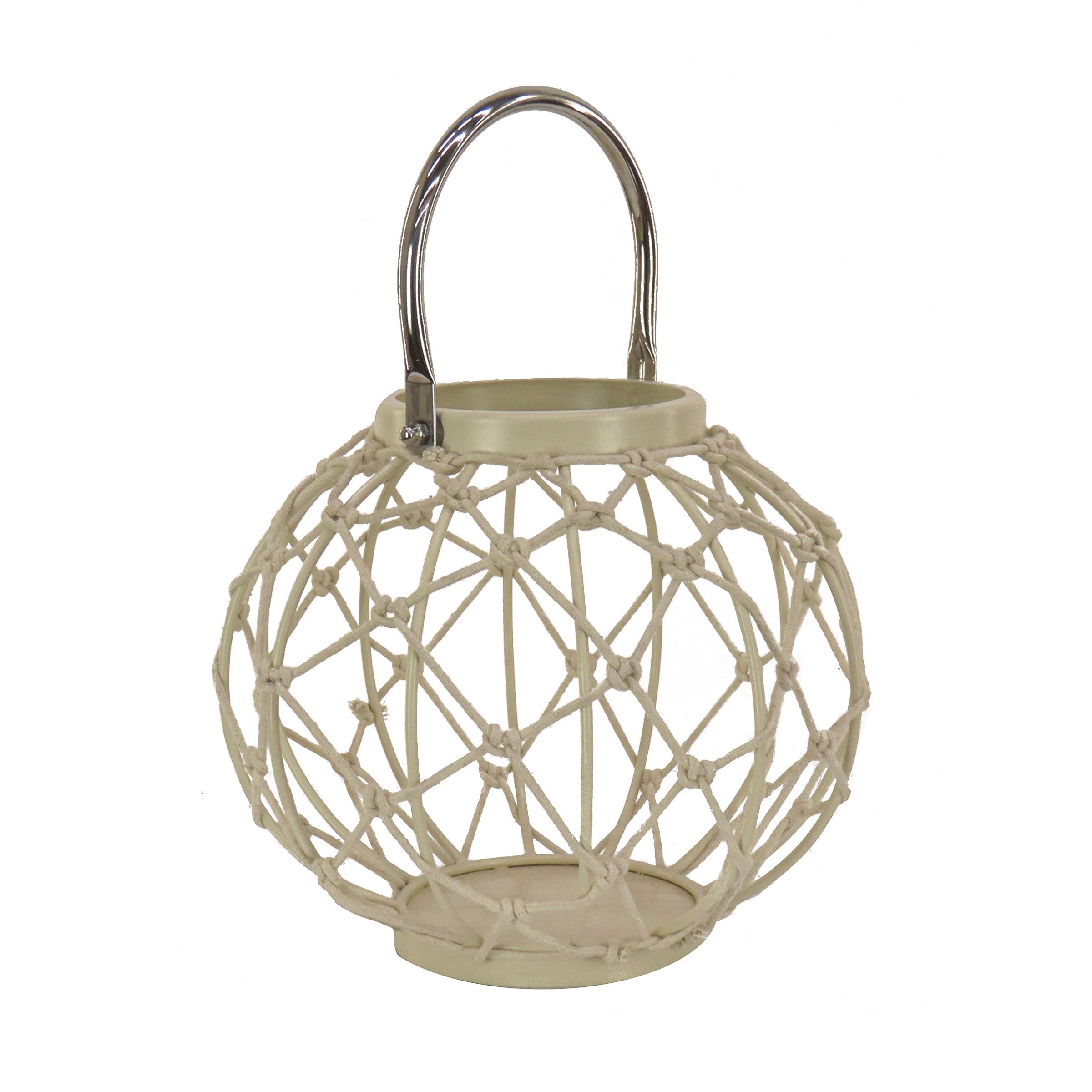 Beige Rope Weave Globe Candle Lantern