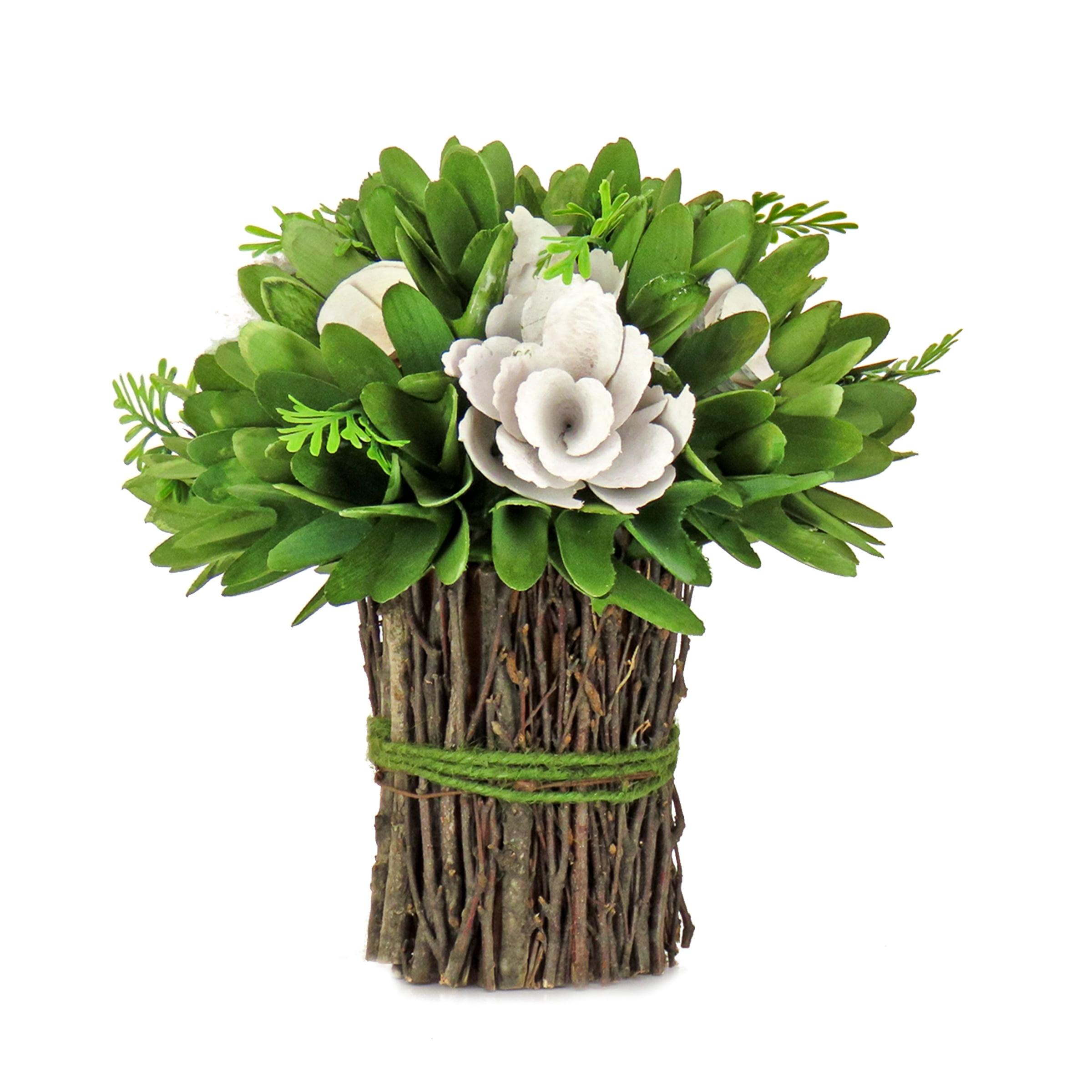 9" Rustic Cream Floral Bundle with Green Twine