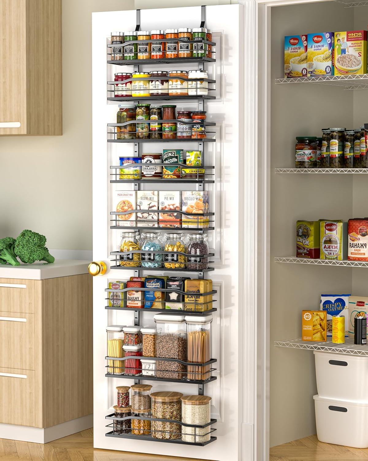 Black 9-Tier Over-the-Door Pantry Organizer with Adjustable Shelves