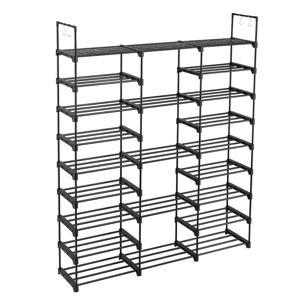 Black 9-Tier Stackable Metal and Plastic Shoe Rack