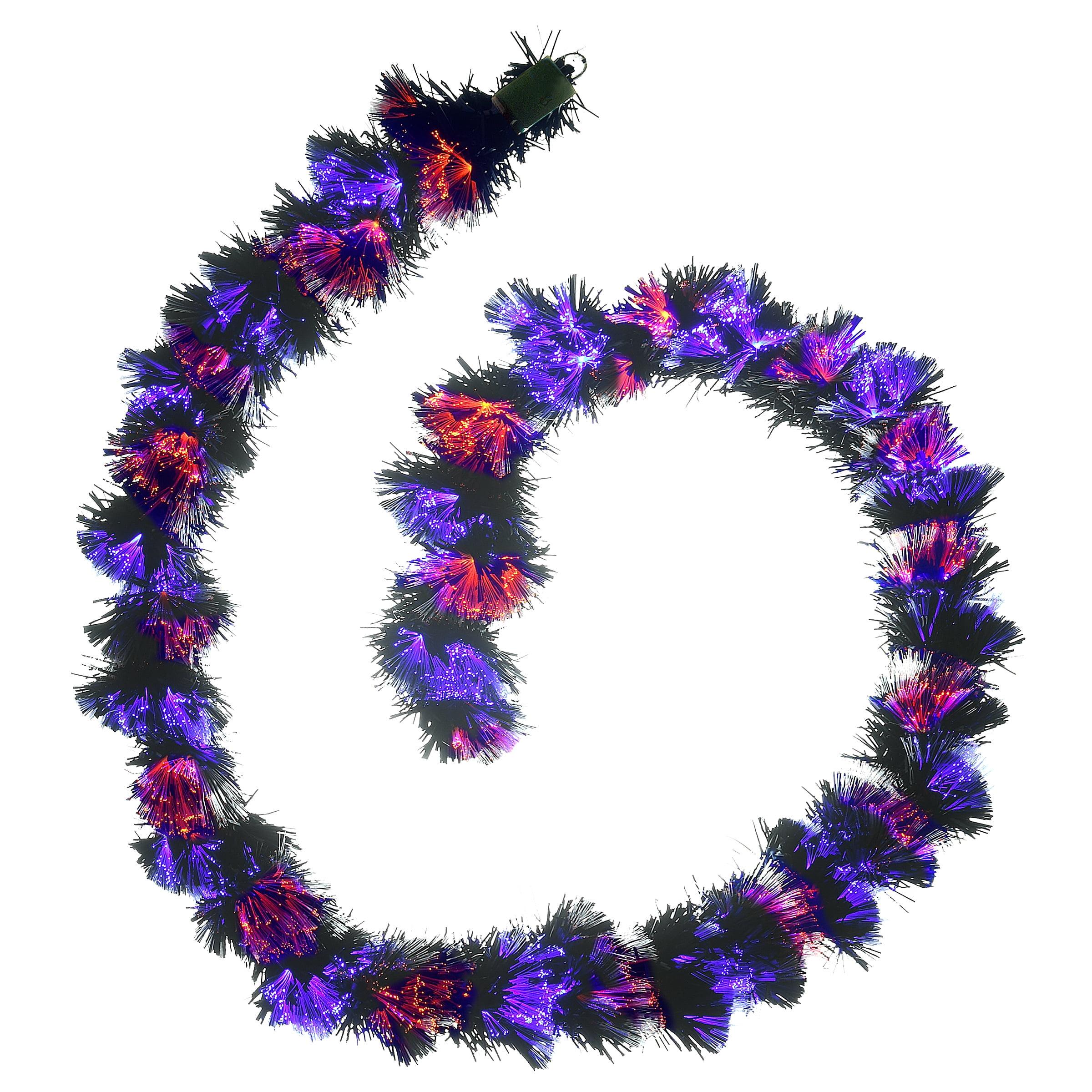 24'' Black Halloween Garland with Purple & Orange Fiber Optic Lights