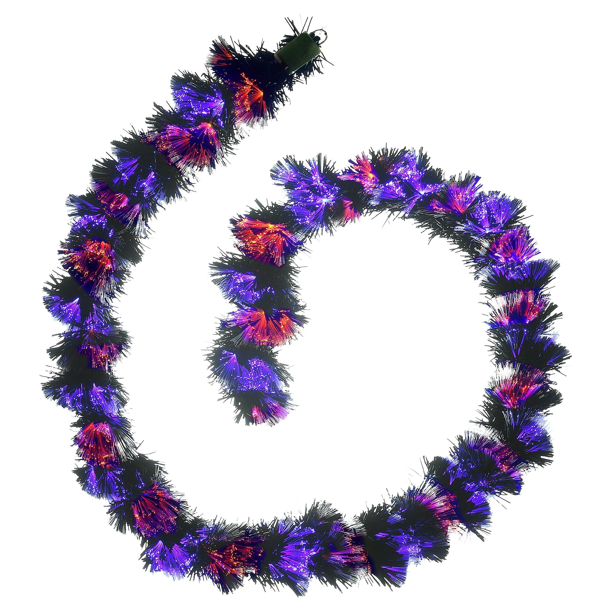 National Tree Company 9 ft. Black Fiber Optic Garland with Purple and Orange Lights