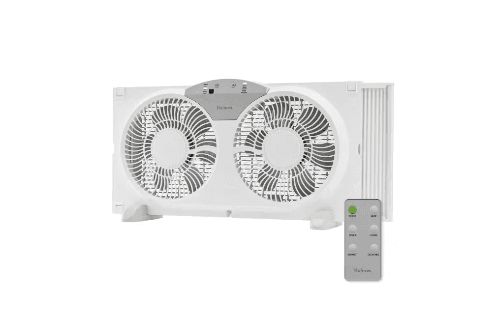 9 in. Twin-Blade 3-Speed White Digital Window Fan with Remote Control