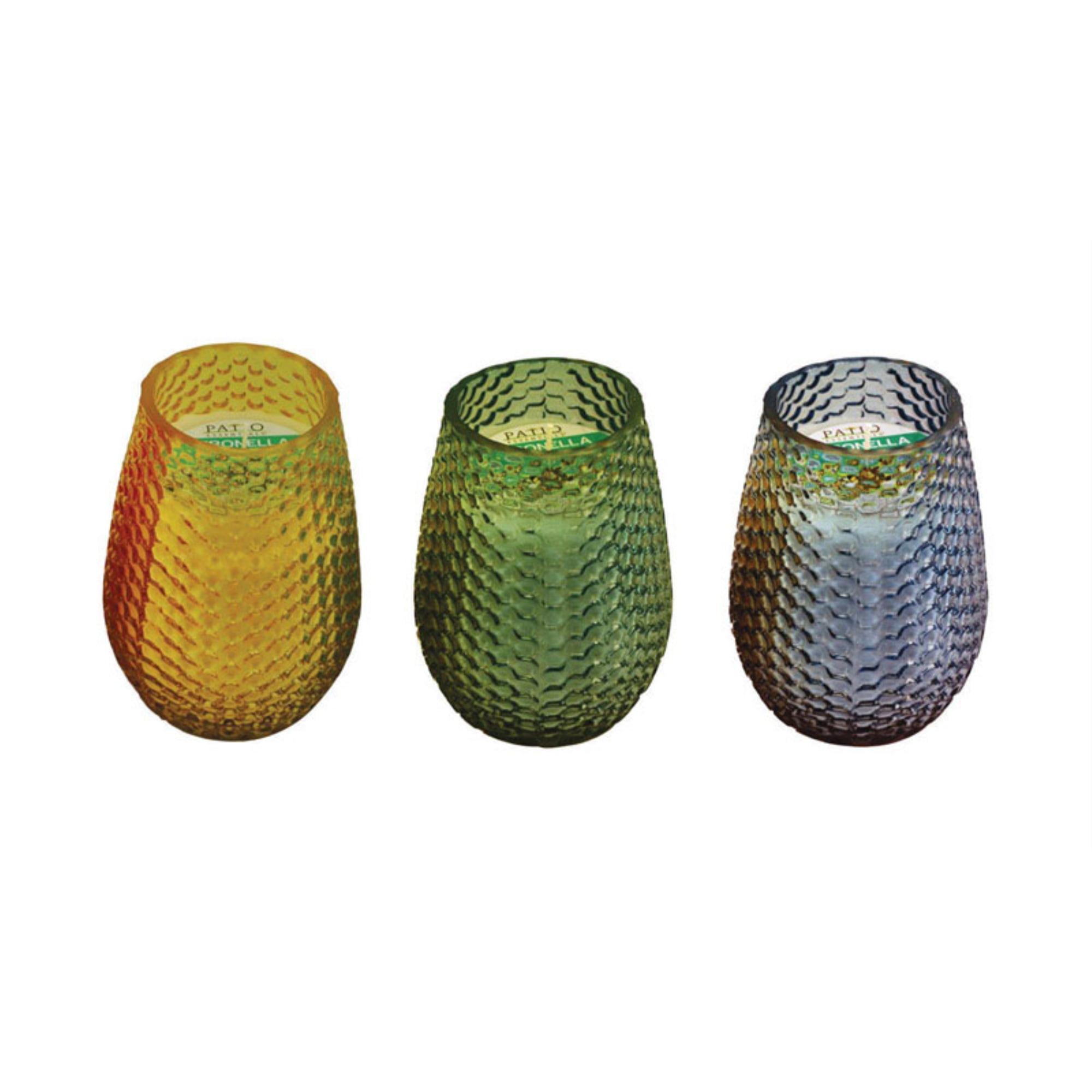 9 oz Patio Essentials Dotted Glass Citronella Candle, 3pk
