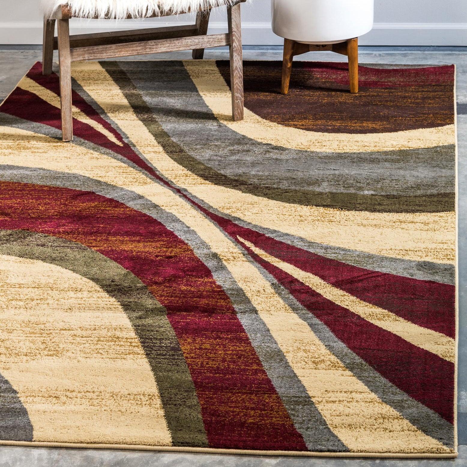 9' x 12' Beige and Burgundy Abstract Area Rug