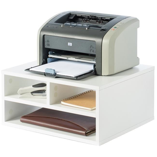 White Wood Compact Desktop Printer Stand with Storage