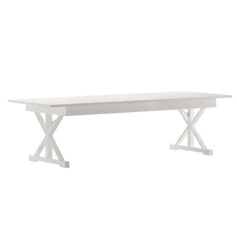 9' x 40'' Rectangular Antique Rustic White Solid Pine Folding Farm Dining Table with X Base Design