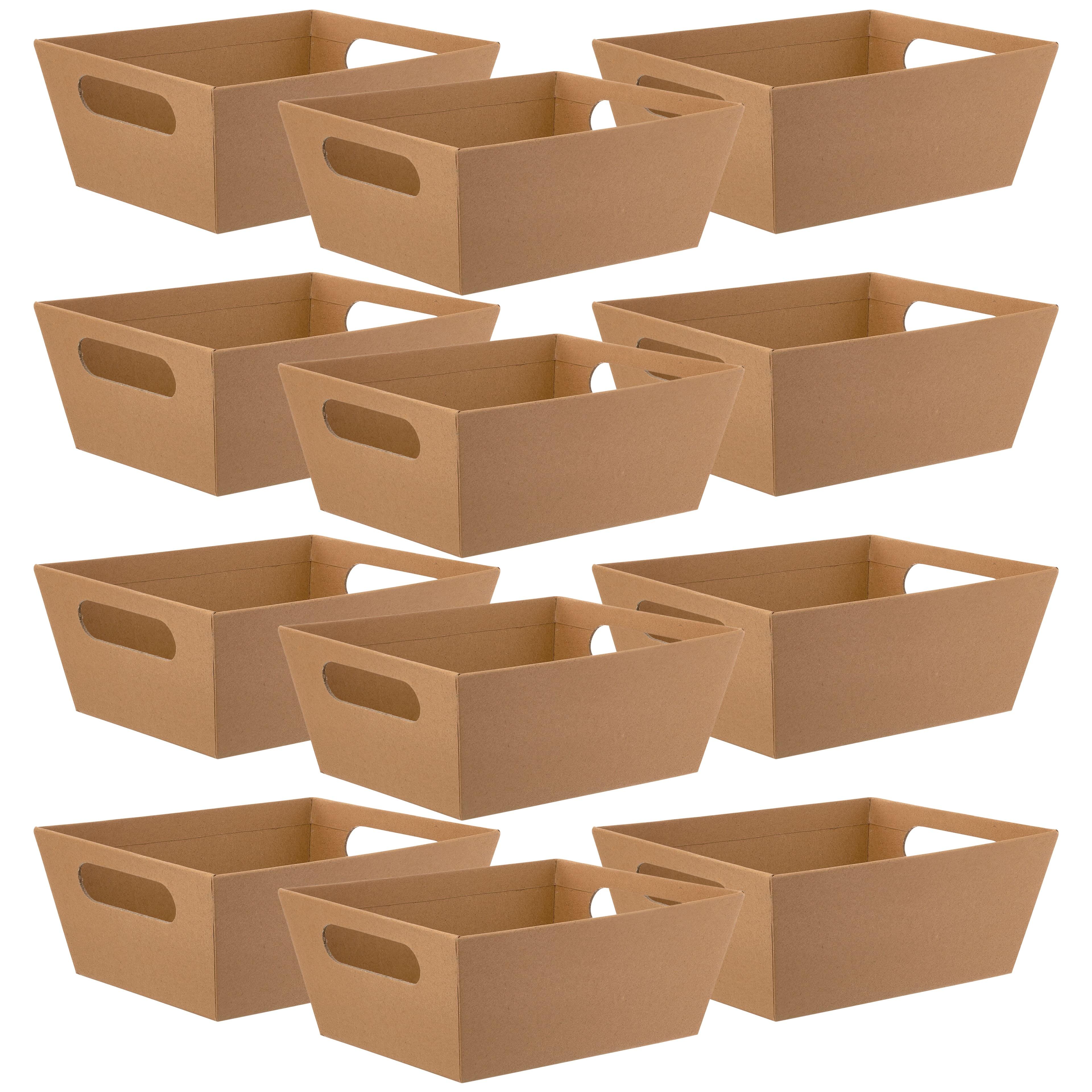 9" x 7" Brown Cardboard Storage Baskets with Handles - 12 Pack