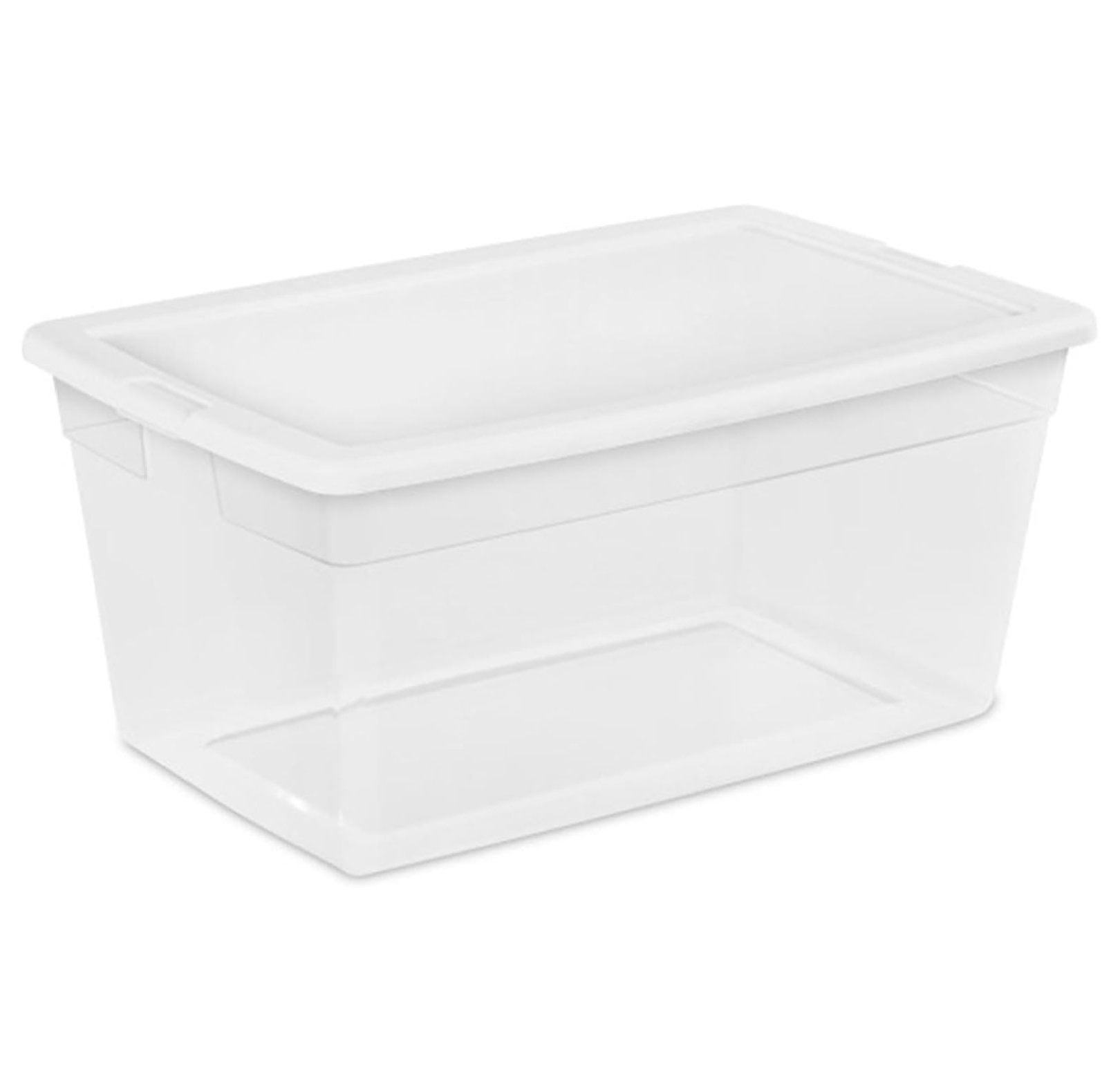 90 Quart Clear Plastic Stackable Storage Box with White Lid, 4-Pack