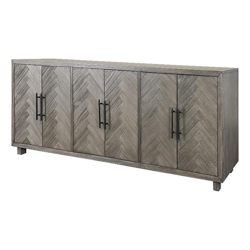 Palisades 90" Six Door TV Stand: Herringbone Pattern, Iron Hardware - Martin Furniture