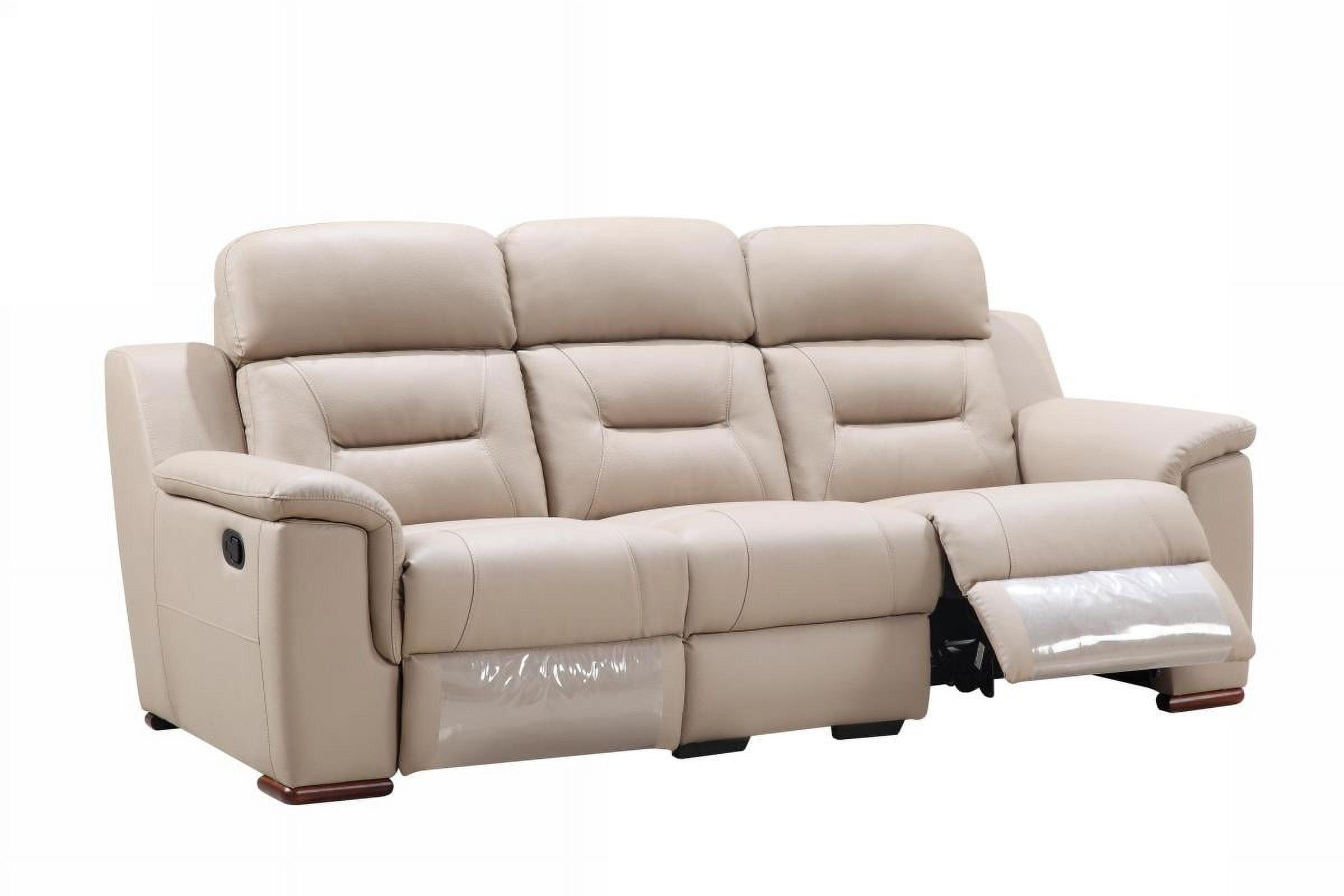 Beige Faux Leather 90" Reclining Sofa with Pillow-Top Arms