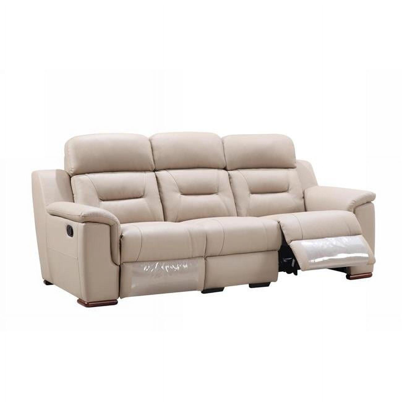 Beige Faux Leather 90" Reclining Sofa with Pillow-Top Arms