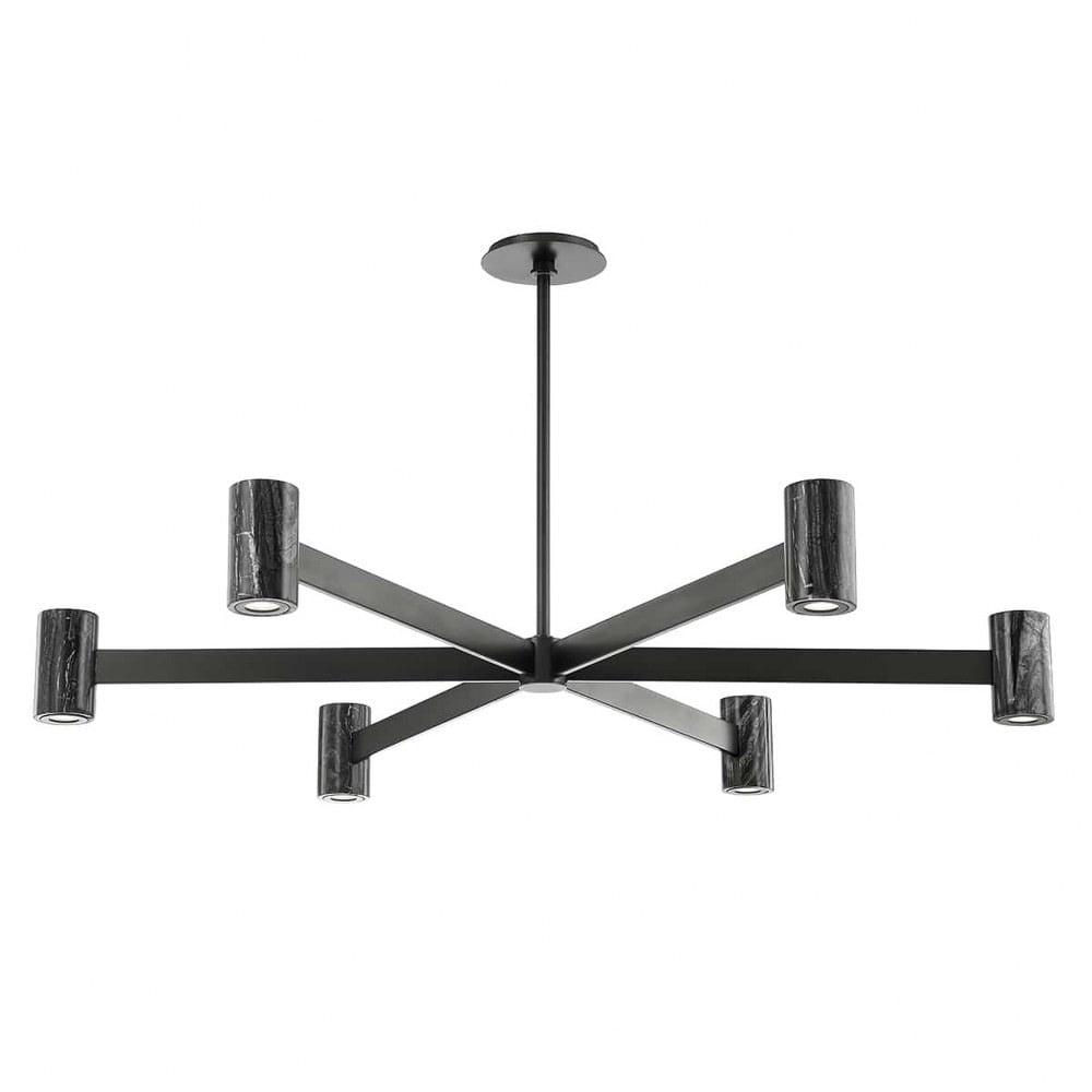 Predock 6-Light Black Brass LED Sputnik Chandelier with Nero Madera Marble Shades