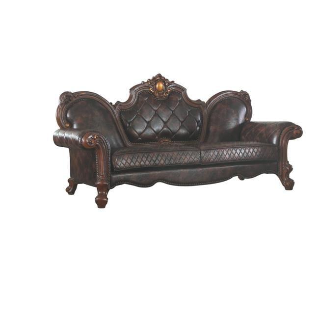 93" Dark Brown Faux Leather Tufted Sofa with Nailhead Trim