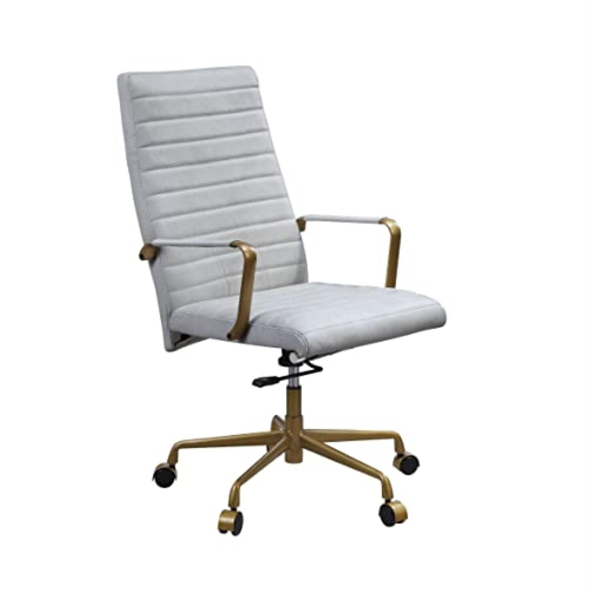 Ergonomic High Back Swivel Office Chair in Vintage White Leather