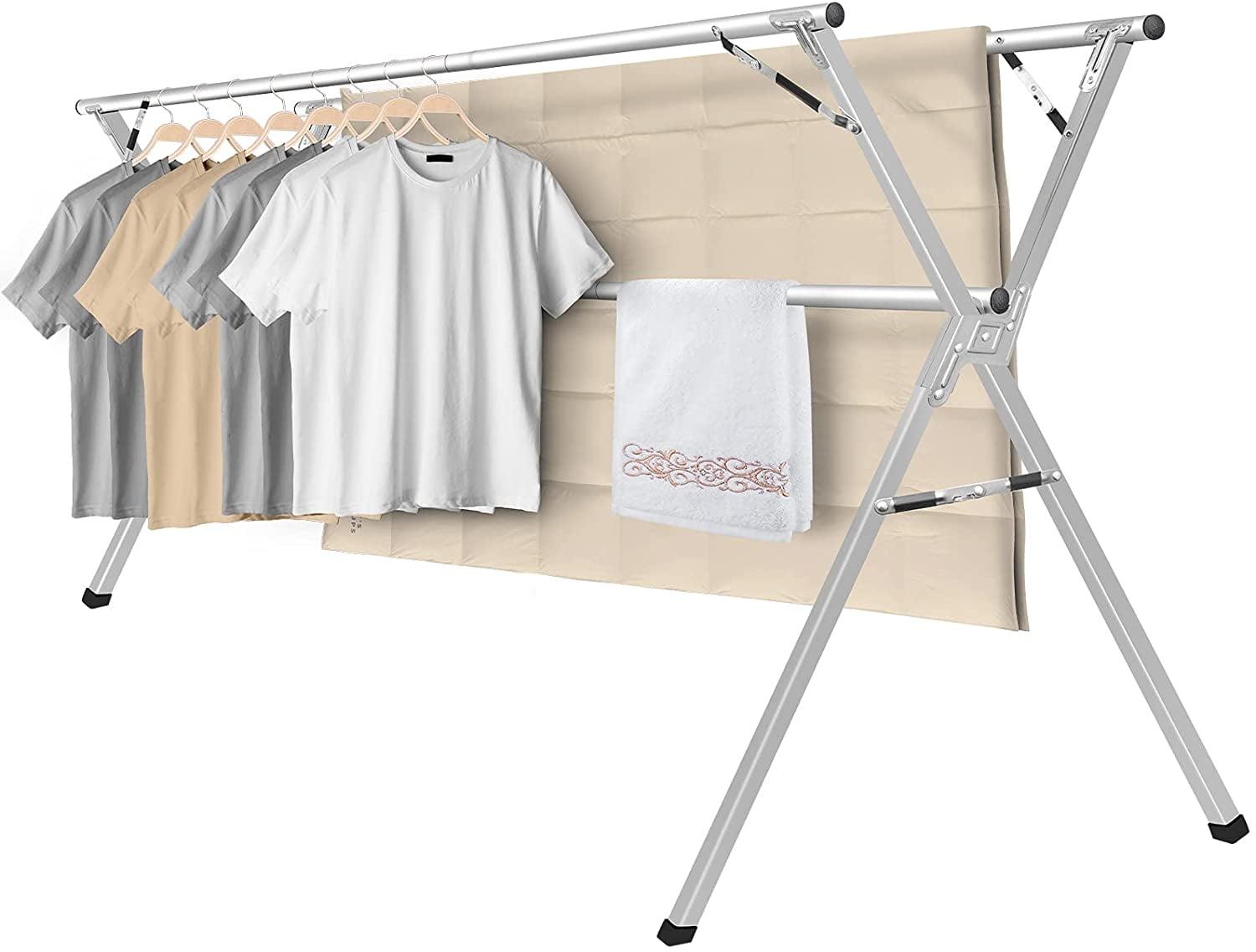 Sillars Clothes Drying Rack, 79 inches Laundry Drying Rack Clothing Foldable & Collapsible Stainless Steel Heavy Duty Clothing Drying Rack with Windproof Hooks for Indoor Outdoor