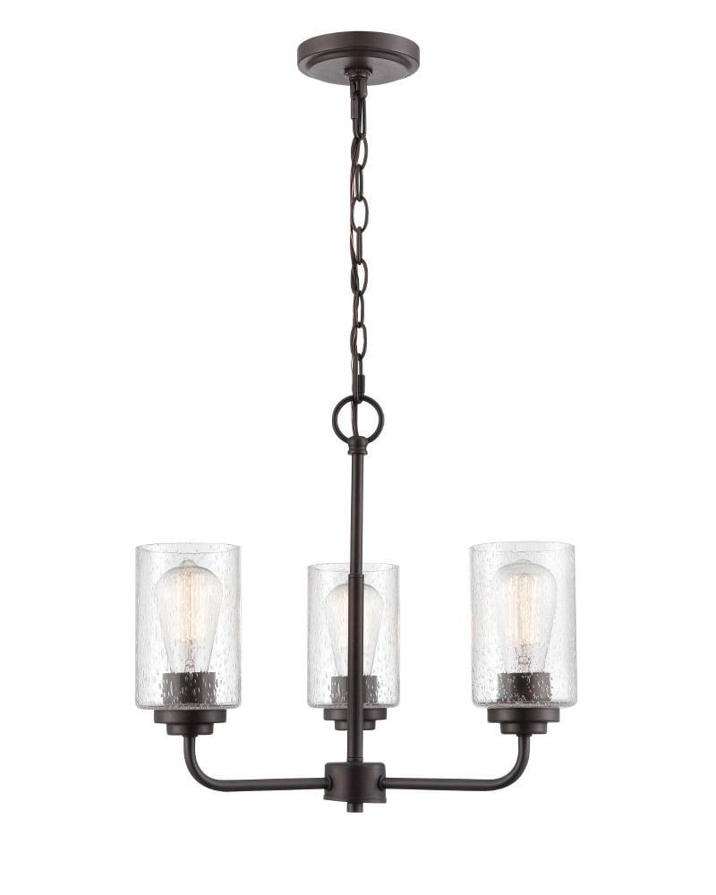 Elegant Rubbed Bronze 3-Light Chandelier with Seeded Glass