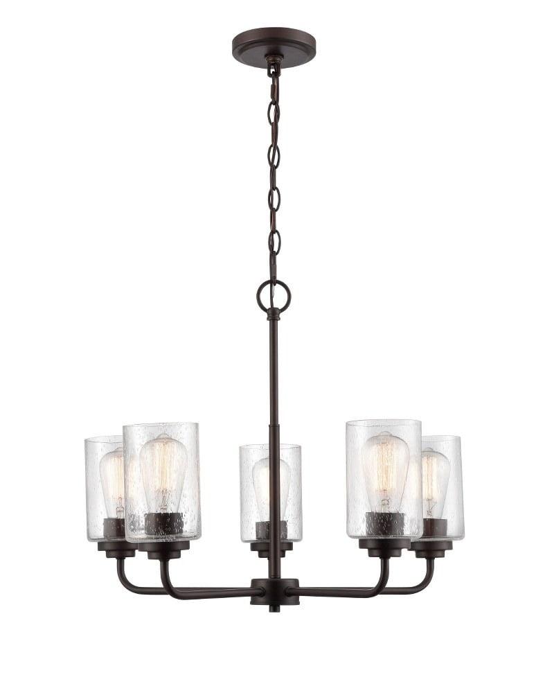 Elegant Moven 5-Light Chandelier in Rubbed Bronze with Seeded Glass