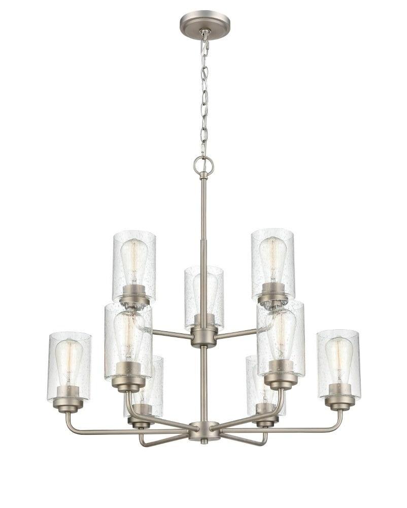 Moven Satin Nickel 9-Light Chandelier with Seeded Glass Shades