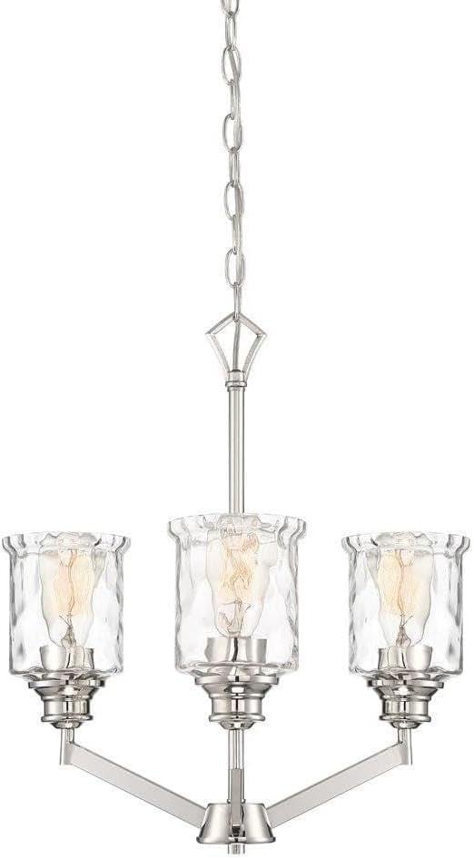 Polished Nickel Mini Three Light Chandelier with Clear Glass